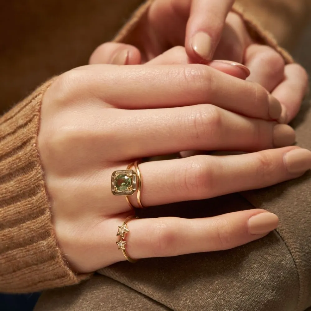 Dinny Hall Bijou Duo Star Recycled Gold Diamond Pinky Ring