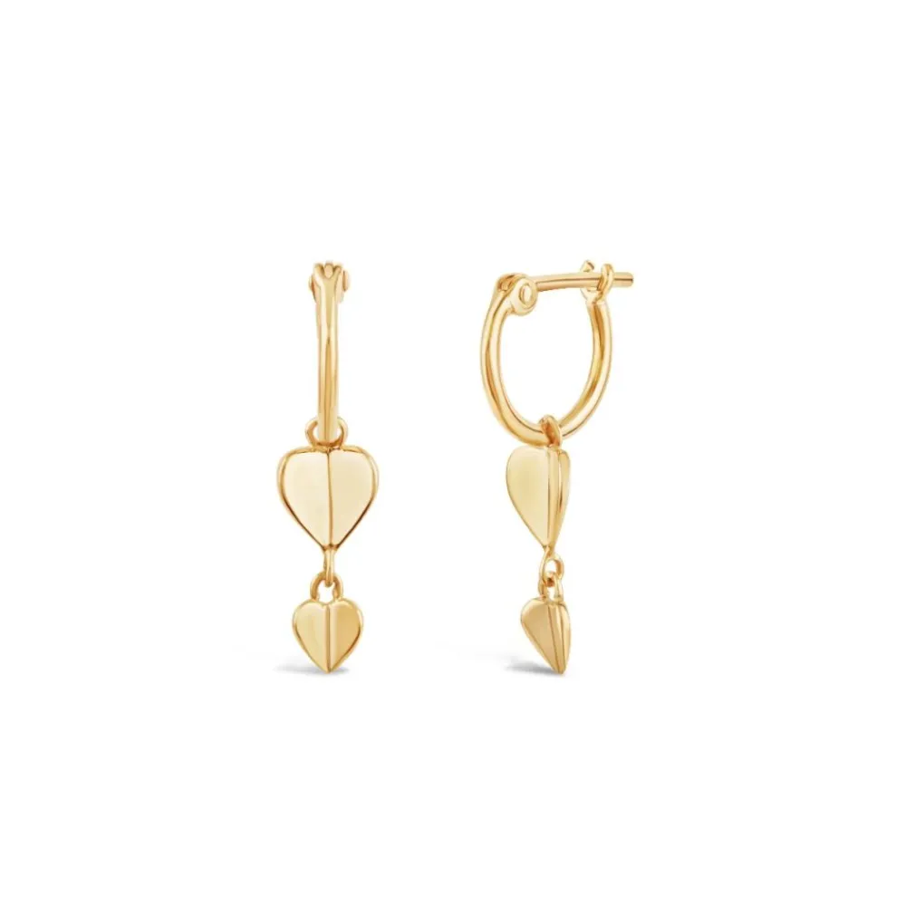 Dinny Hall Bijou Solid Gold Folded Heart Drop Hoops