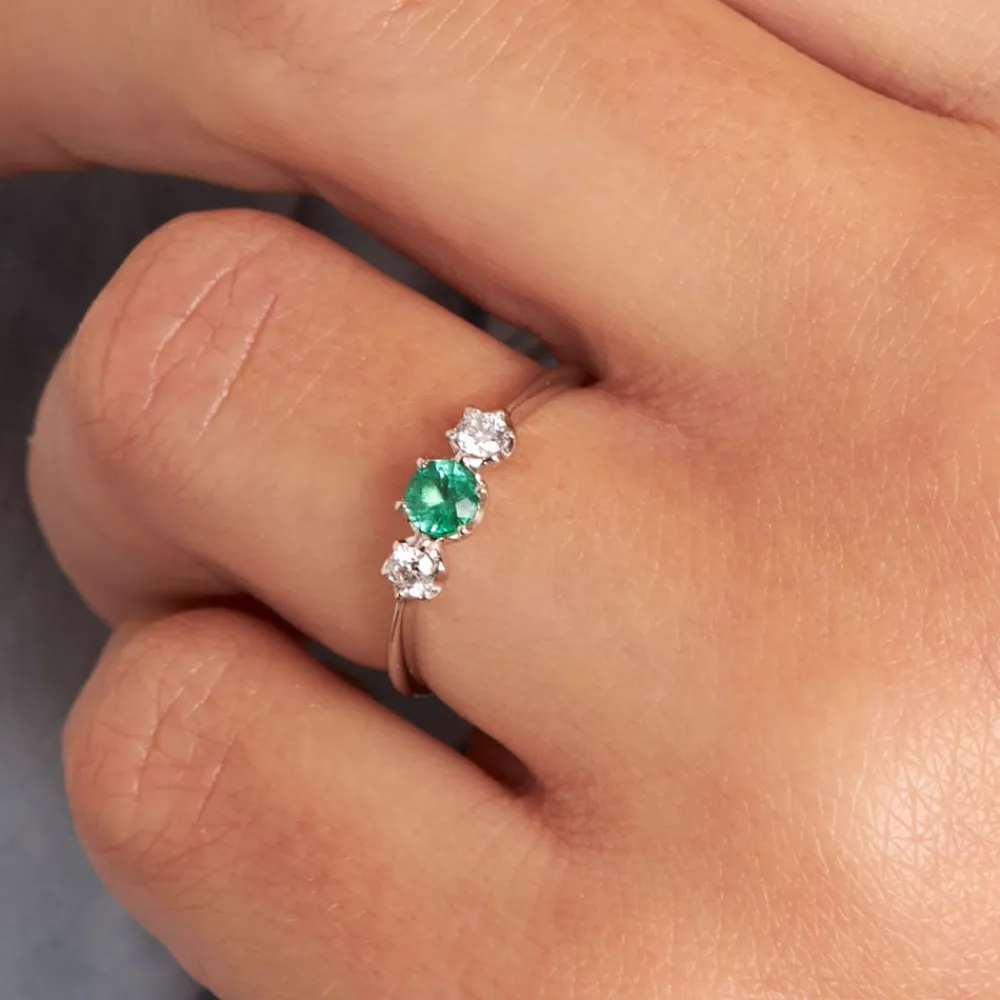 Dinny Hall Elyhara 18K Fine Emerald & Diamond Small Trilogy Ring