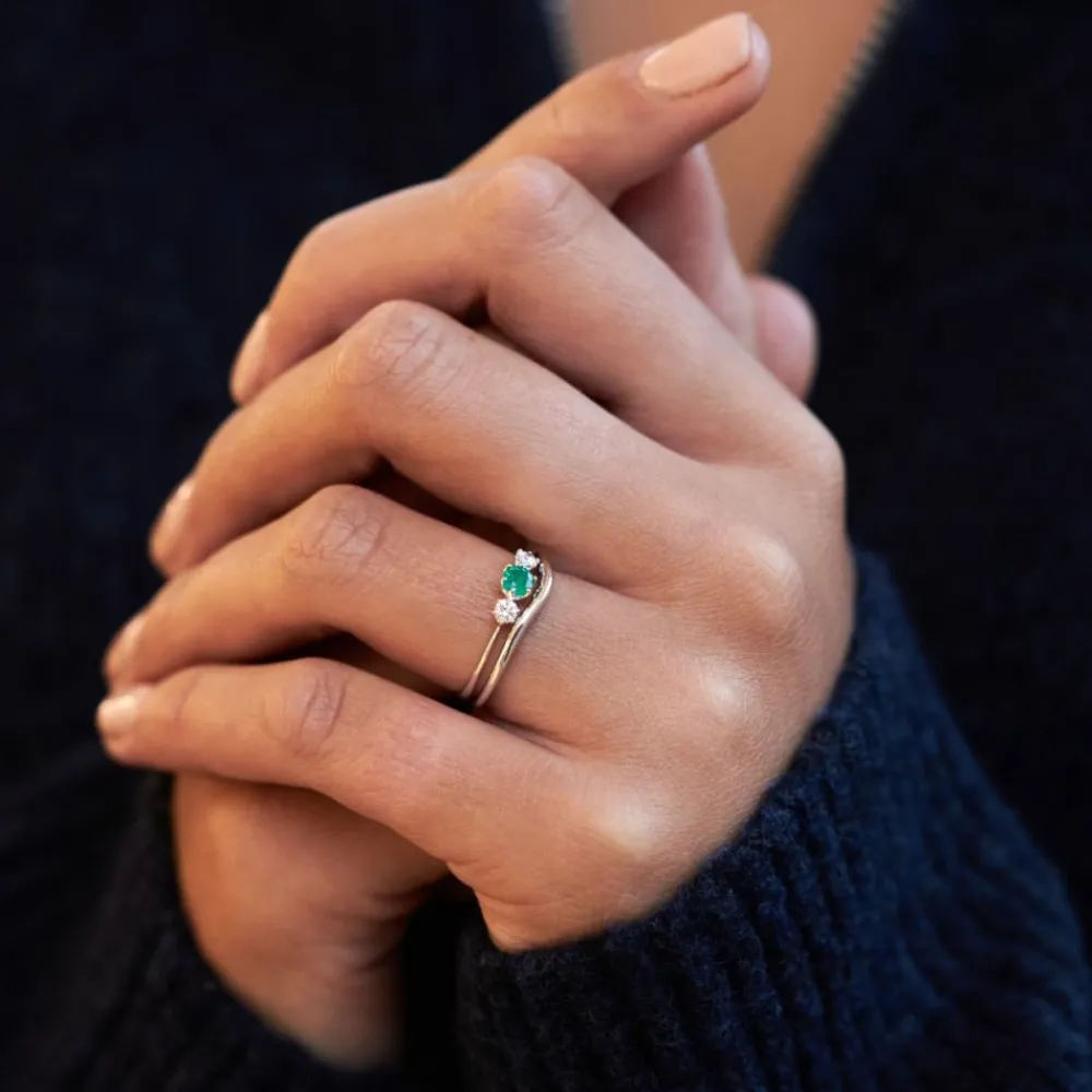 Dinny Hall Elyhara 18K Fine Emerald & Diamond Small Trilogy Ring