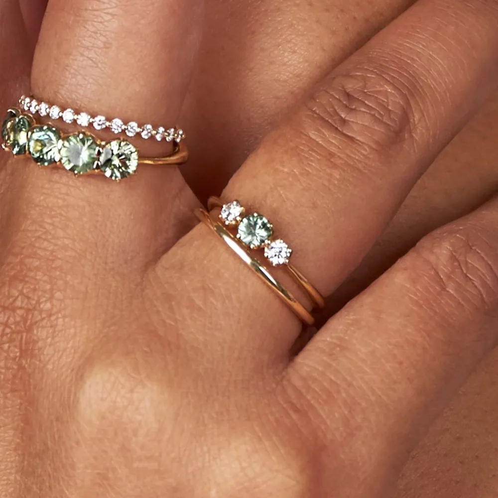 Dinny Hall Elyhara 18K Fine Green Sapphire & Diamond Small Trilogy Ring