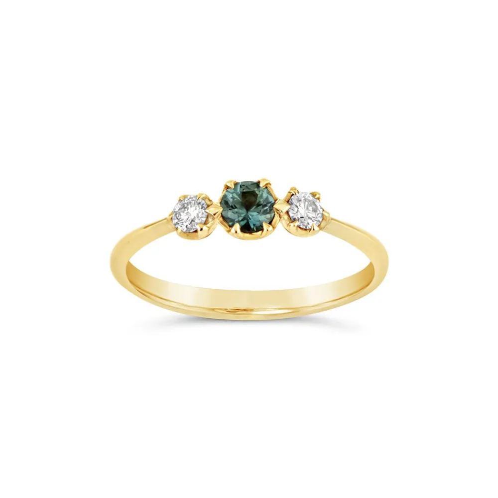 Dinny Hall Elyhara 18K Fine Montana Green Sapphire & Diamond Small Trilogy Ring