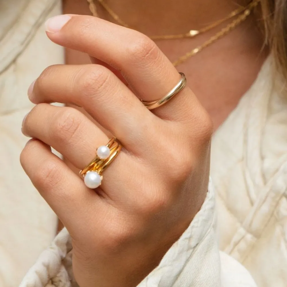 Dinny Hall Gem Drop Freshwater Pearl Stacking Ring