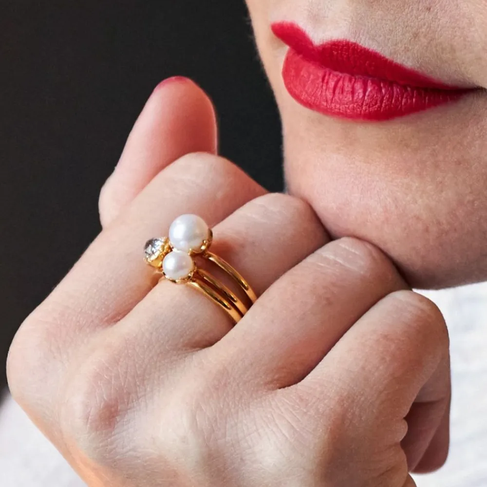 Dinny Hall Gem Drop Freshwater Pearl Stacking Ring