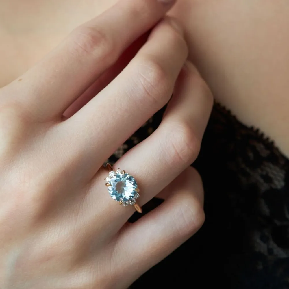 Dinny Hall Krista 18K Fine Aquamarine And Brilliant Cut Diamond Ring