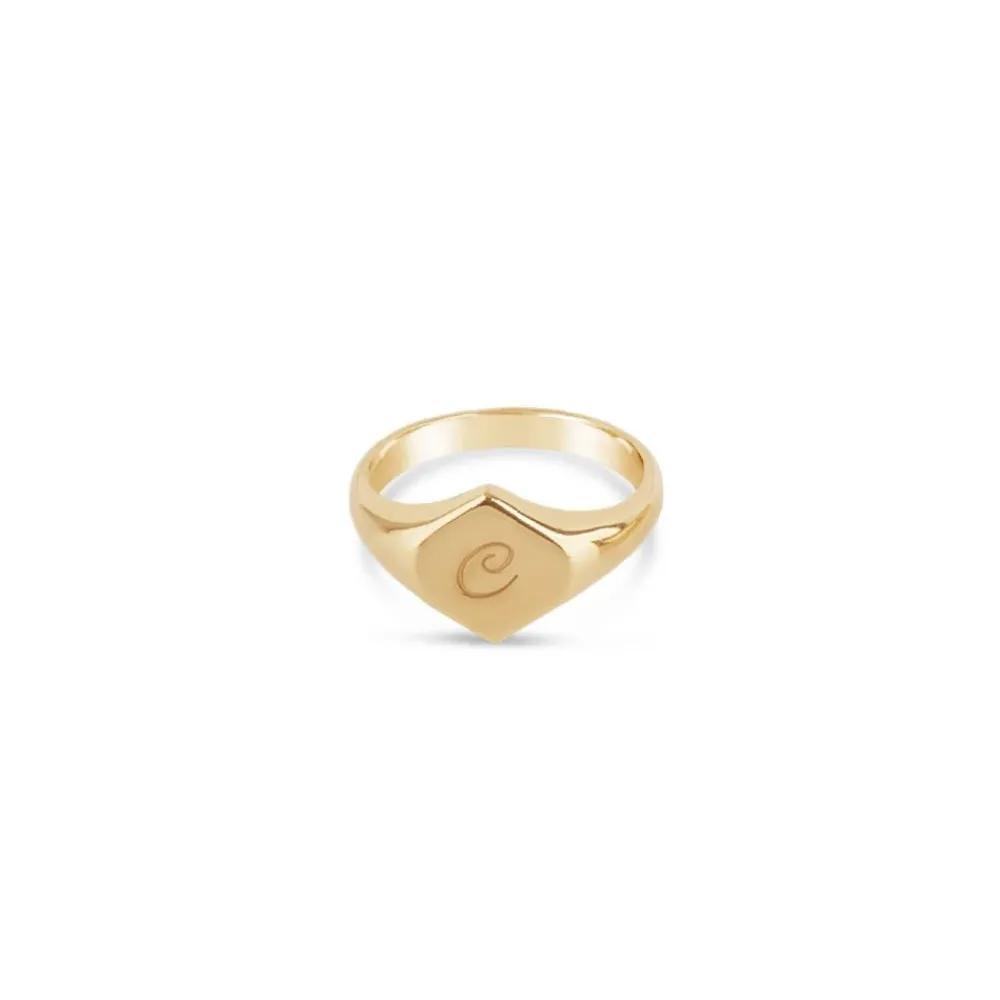 Dinny Hall Lotus Solid Gold Engraved Signet Pinky Ring