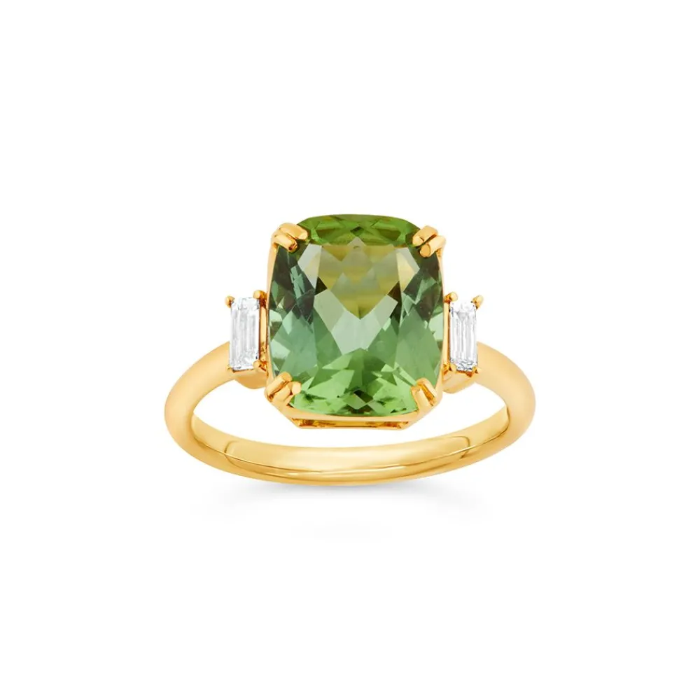 Dinny Hall Mae West 18K Gold Fine Mint Green Tourmaline & Diamond Ring