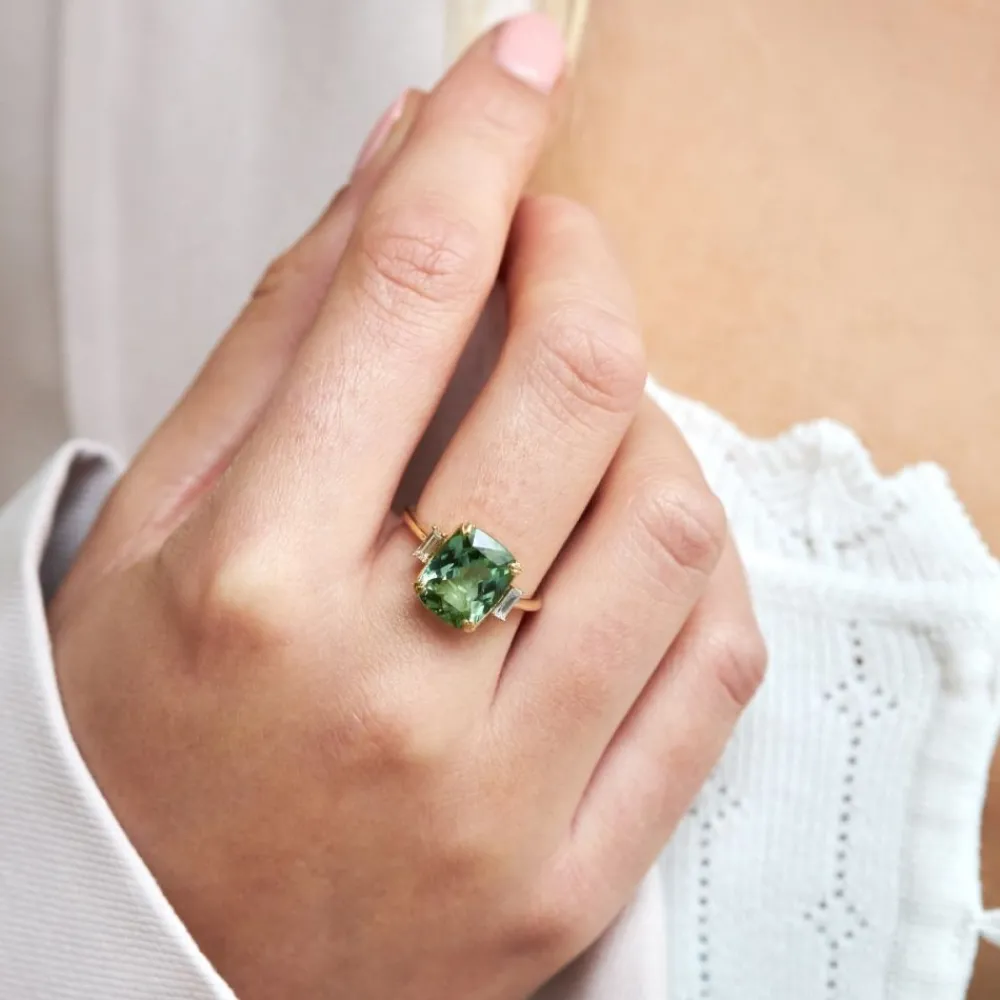 Dinny Hall Mae West 18K Gold Fine Mint Green Tourmaline & Diamond Ring