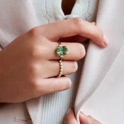Dinny Hall Mae West 18K Gold Fine Mint Green Tourmaline & Diamond Ring