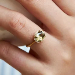 Dinny Hall Mia 18K Fine Olive Green Sapphire & Brilliant Cut Diamond Ring
