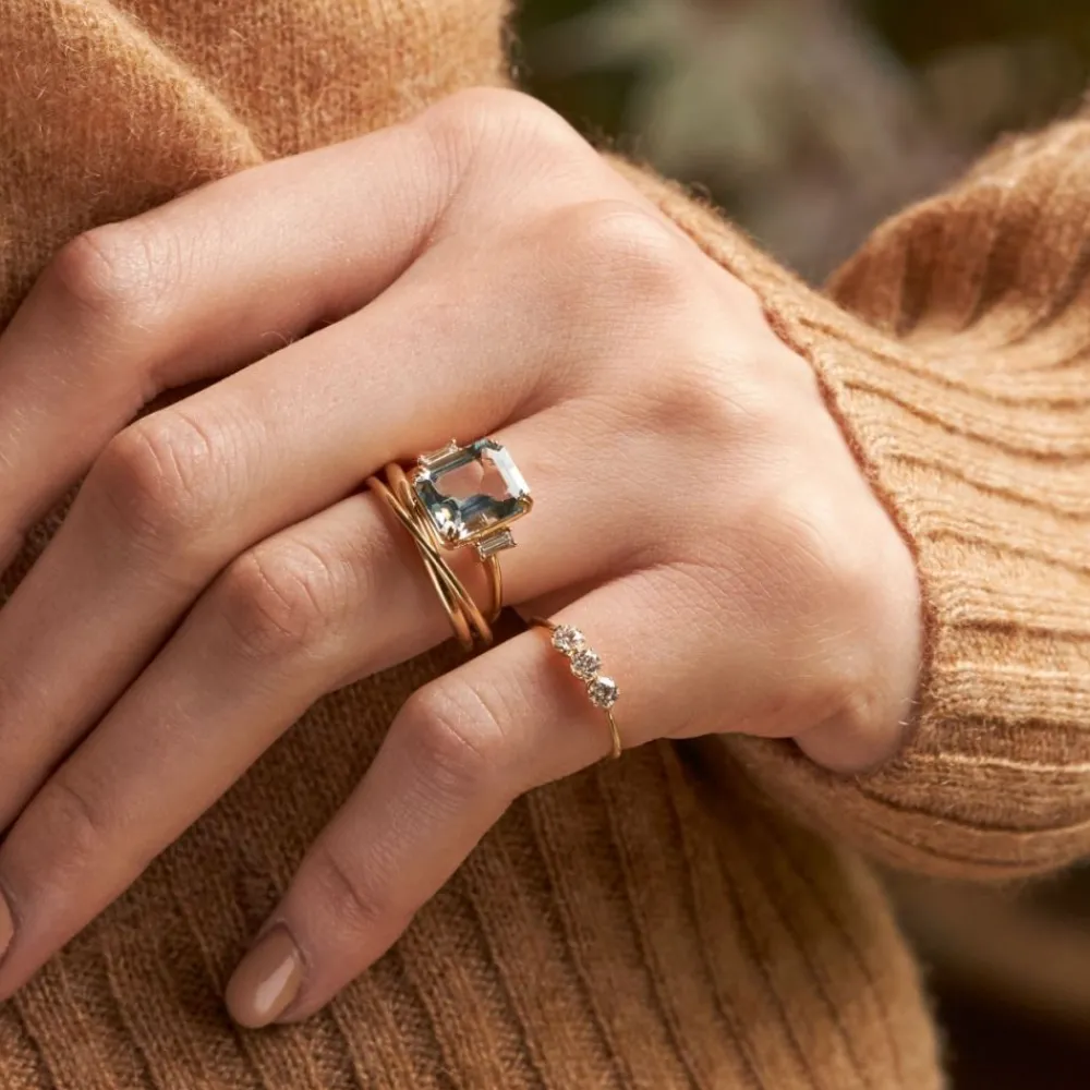 Dinny Hall Mini Ellie Trio Recycled Gold Diamond Pinky Ring