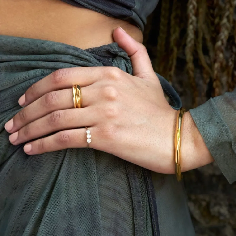 Dinny Hall Mini Ellie Trio Recycled Gold Diamond Pinky Ring