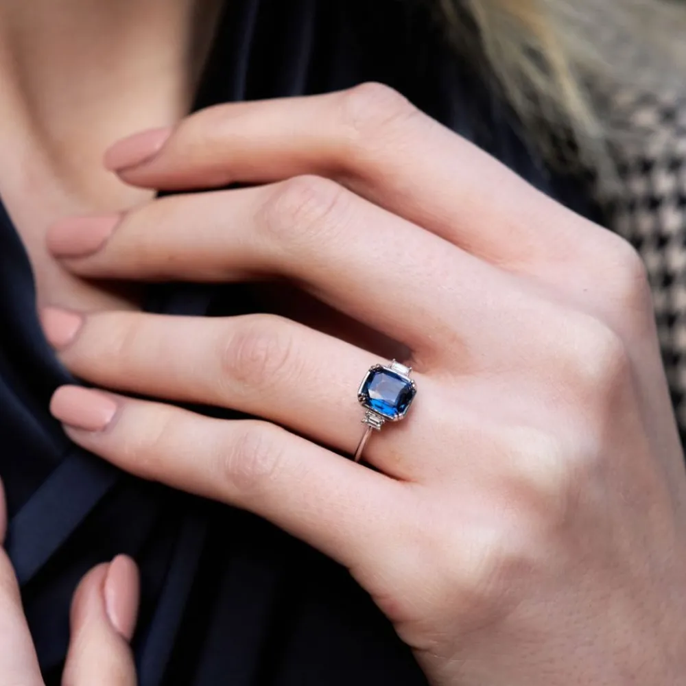 Dinny Hall Mini Mae West 18K Fine Deep Velvet Blue Sapphire & Diamond Ring
