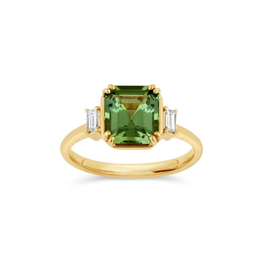 Dinny Hall Mini Mae West 18K Fine Lime Green Tourmaline & Diamond Ring