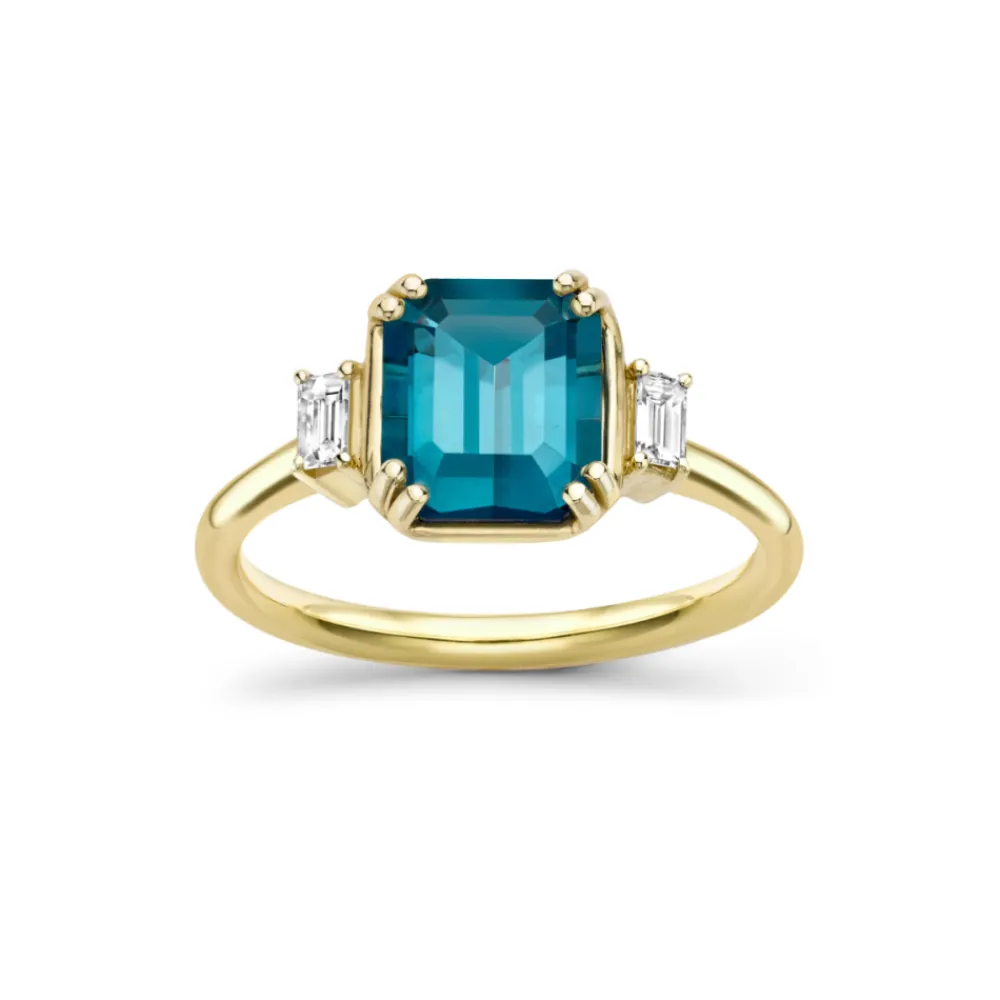 Dinny Hall Mini Mae West 18K Fine Teal Tourmaline & Diamond Ring