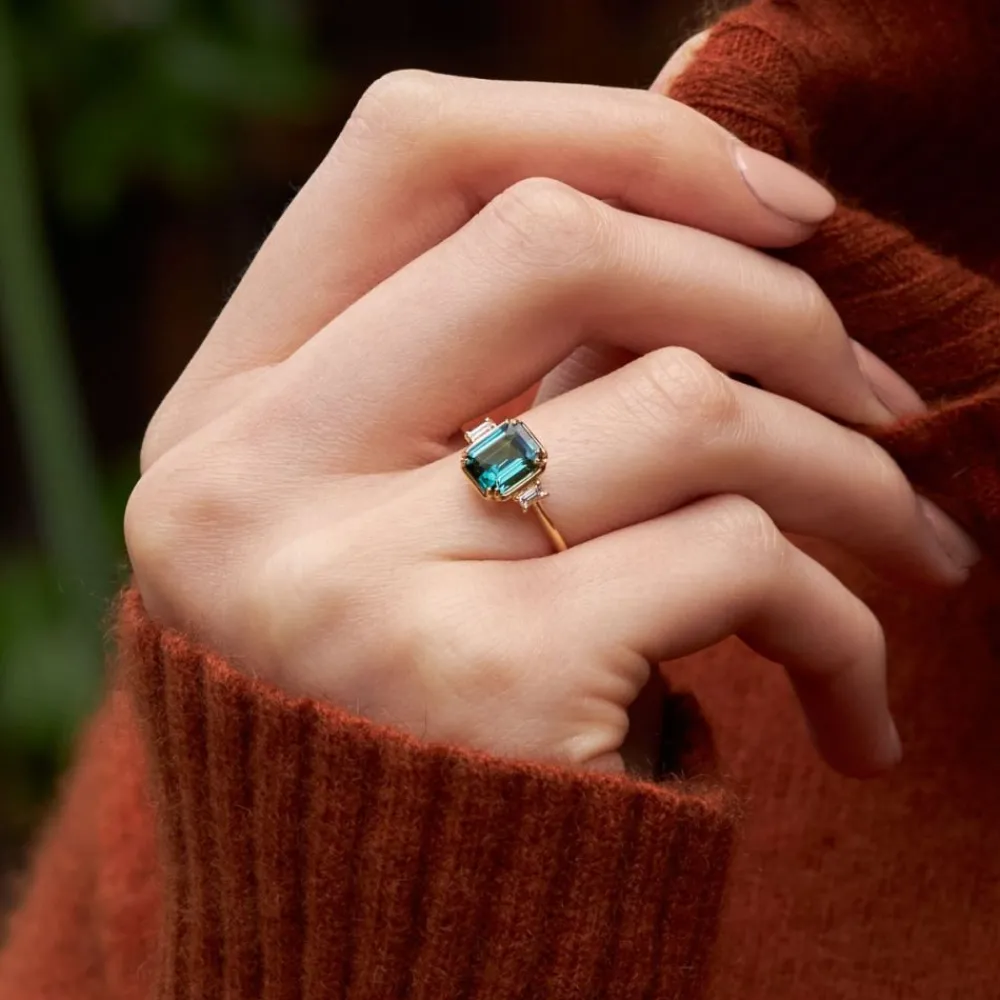 Dinny Hall Mini Mae West 18K Fine Teal Tourmaline & Diamond Ring