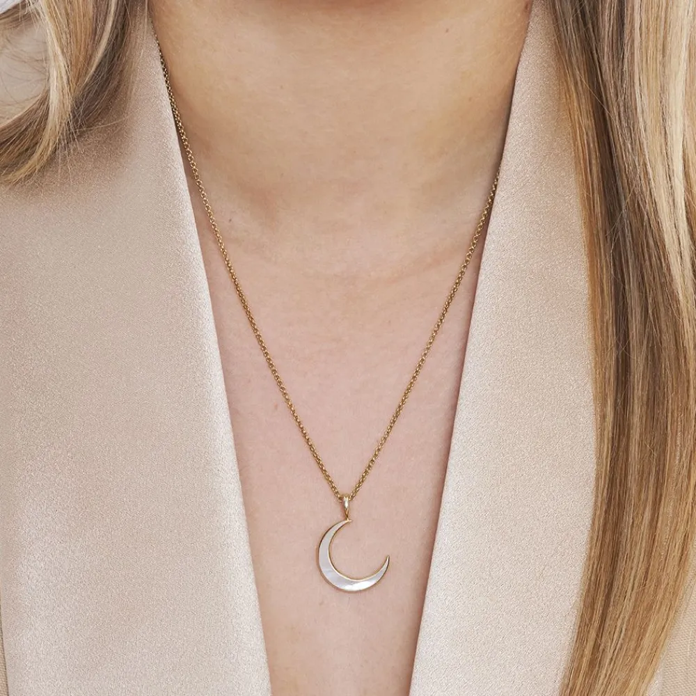 Dinny Hall Moon Charm Pendant With Inlaid Mother Of Pearl