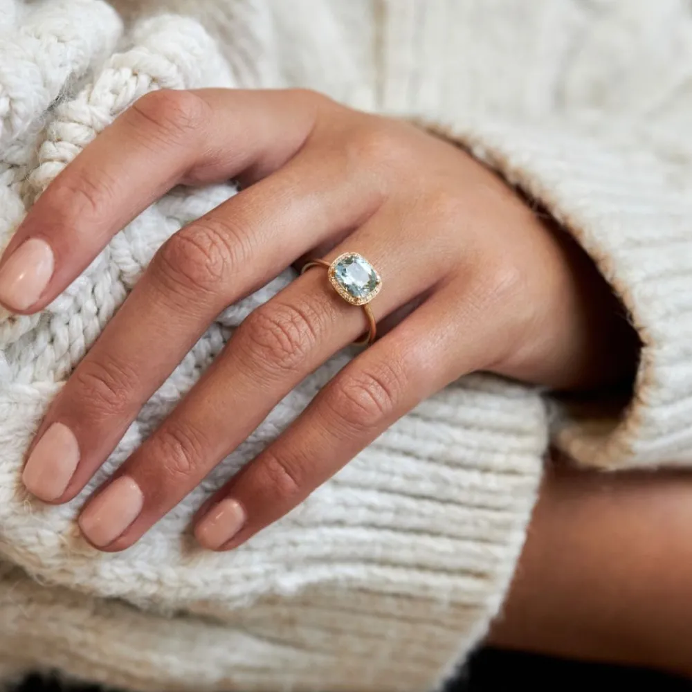 Dinny Hall Sheba Cushion 18K Fine Aquamarine & Diamond Ring