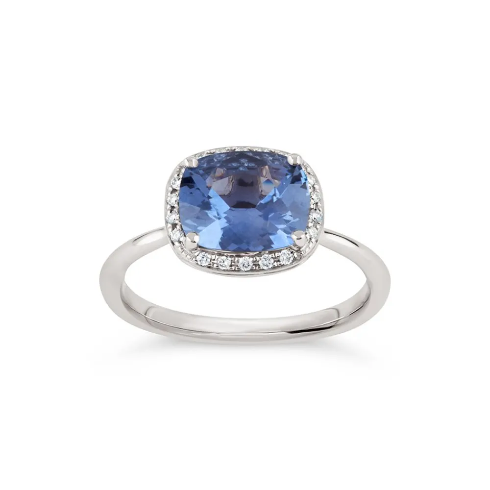 Dinny Hall Sheba Cushion 18K Fine Cornflower Blue Sapphire & Diamond Ring