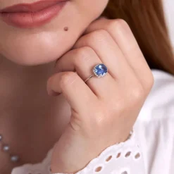Dinny Hall Sheba Cushion 18K Fine Cornflower Blue Sapphire & Diamond Ring