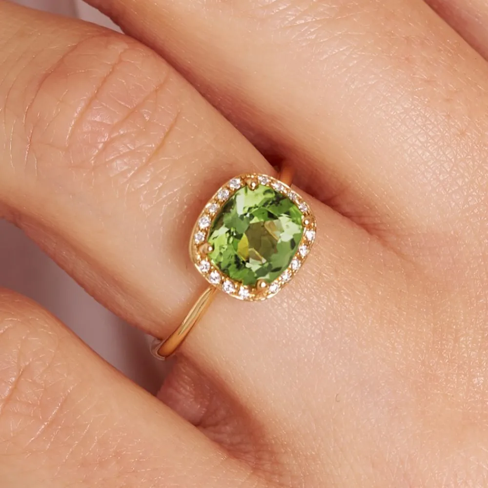 Dinny Hall Sheba Cushion 18K Fine Fern Green Tourmaline & Diamond Ring