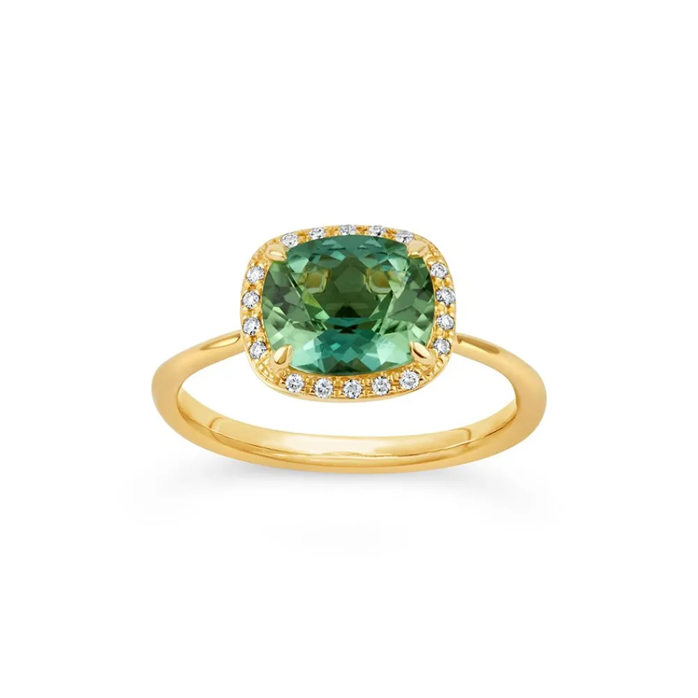 Dinny Hall Sheba Cushion 18K Fine Green Tourmaline & Diamond Ring