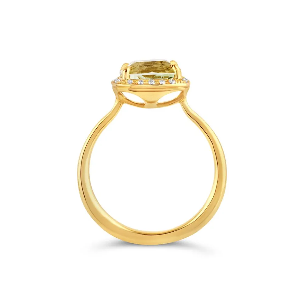 Dinny Hall Sheba Cushion 18K Fine Green Garnet & Diamond Ring