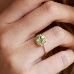 Dinny Hall Sheba Cushion 18K Fine Green Garnet & Diamond Ring