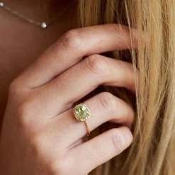 Dinny Hall Sheba Cushion 18K Fine Green Garnet & Diamond Ring