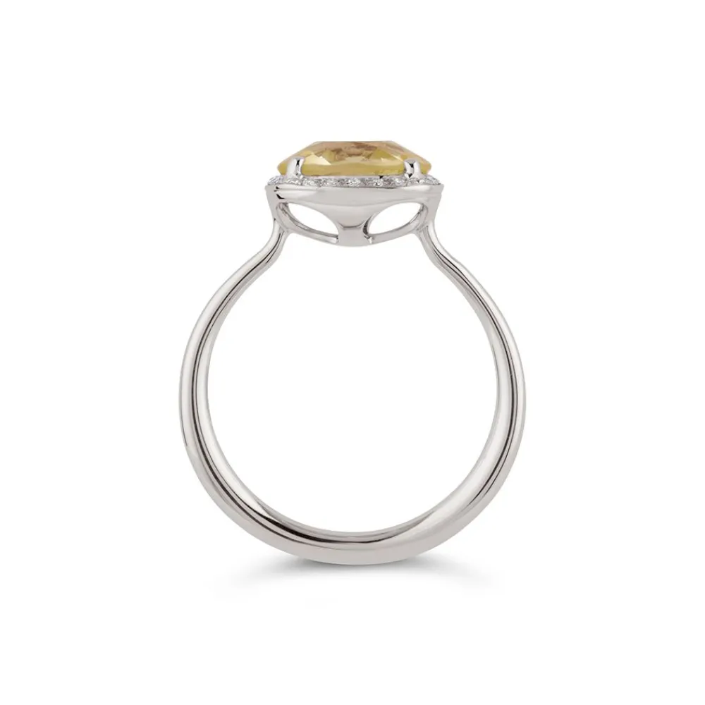 Dinny Hall Sheba Cushion 18K Fine Pale Lemon Yellow Sapphire & Diamond Ring