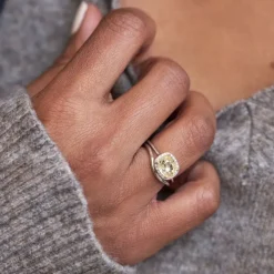Dinny Hall Sheba Cushion 18K Fine Pale Lemon Yellow Sapphire & Diamond Ring