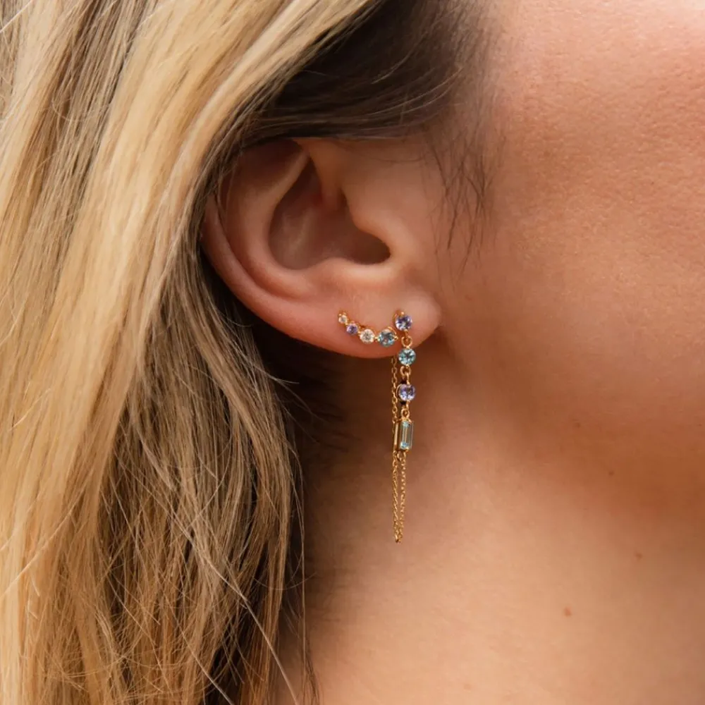 Dinny Hall Shuga Created Diamond & Gemstone Single Tapering Crawler Stud
