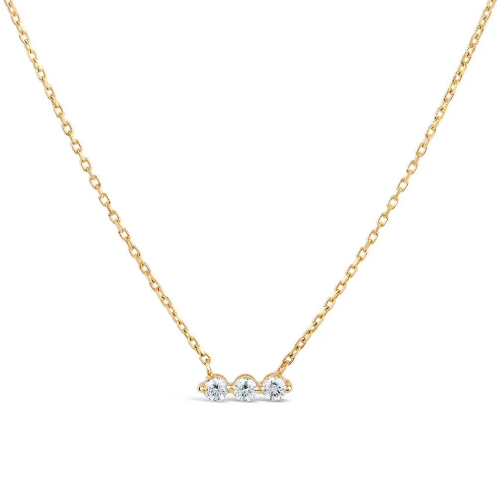 Dinny Hall Shuga 14K Gold Three Stone Diamond Bar Necklace
