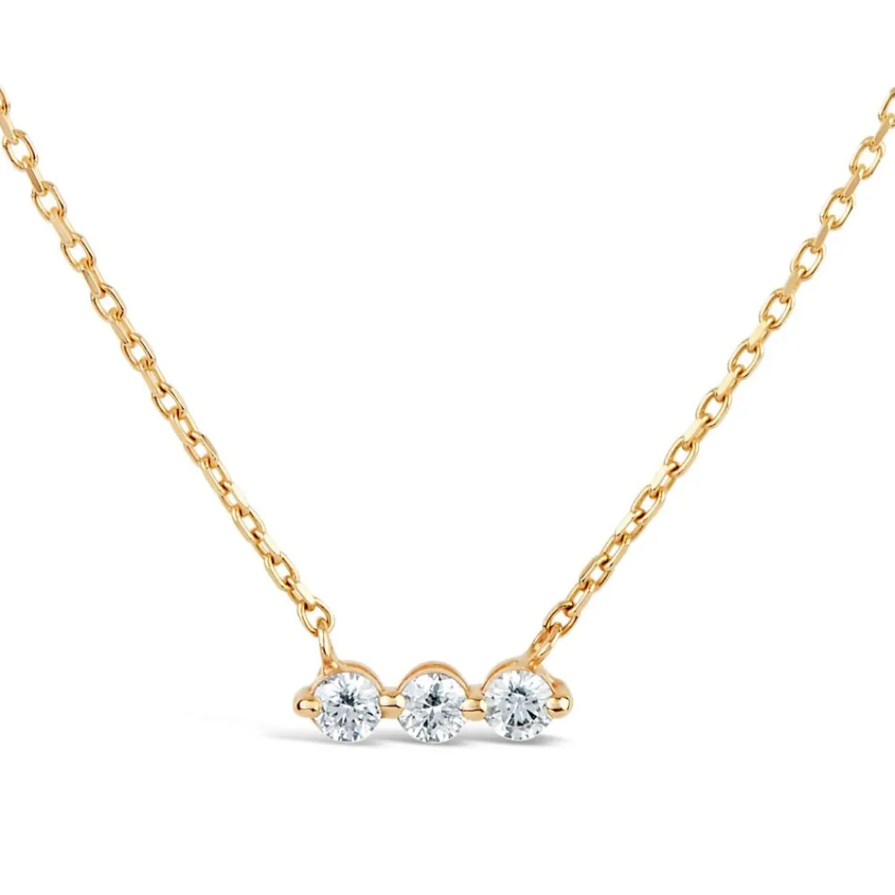Dinny Hall Shuga 14K Gold Three Stone Diamond Bar Necklace