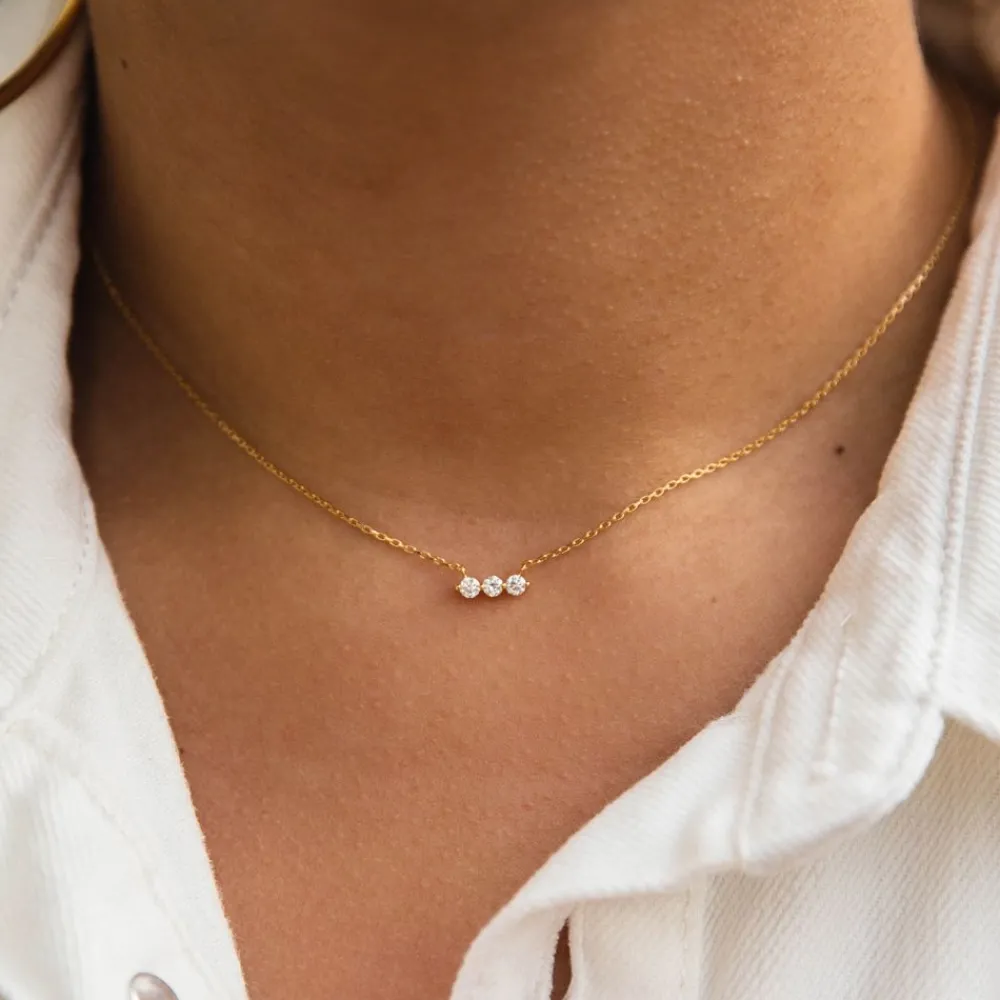 Dinny Hall Shuga 14K Gold Three Stone Diamond Bar Necklace