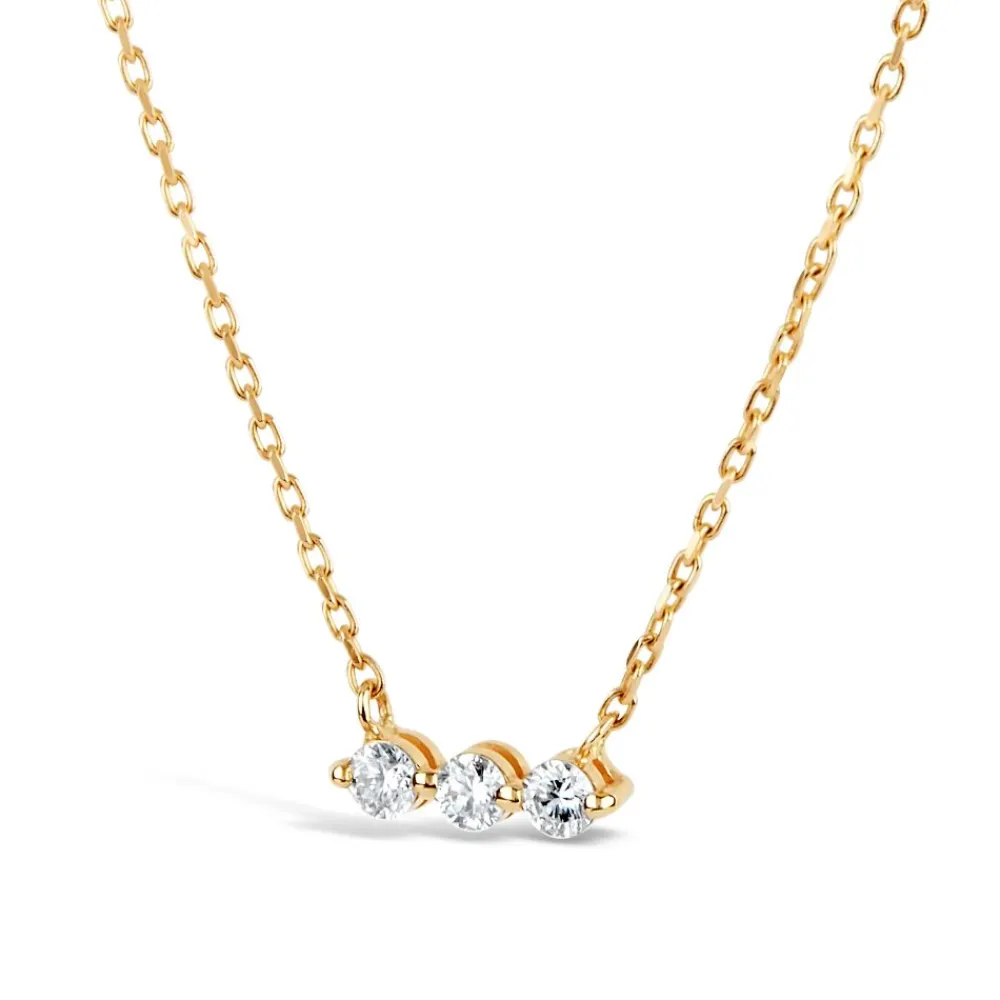 Dinny Hall Shuga 14K Gold Three Stone Diamond Bar Necklace