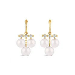 Dinny Hall Shuga 14K Large Triple Pearl & Diamond Drop Earrings