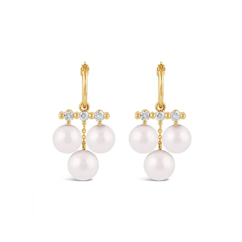 Dinny Hall Shuga 14K Large Triple Pearl & Diamond Drop Earrings