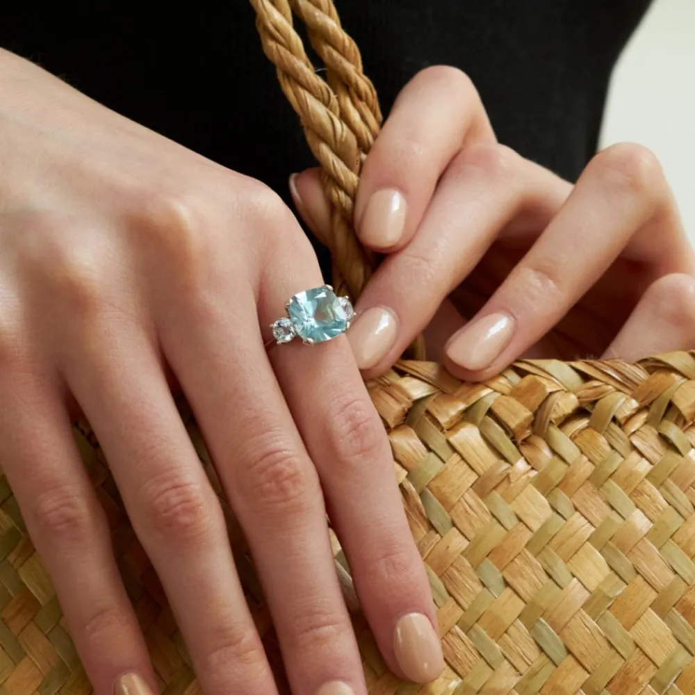 Dinny Hall Teresa Silver Blue Topaz & White Topaz Ring