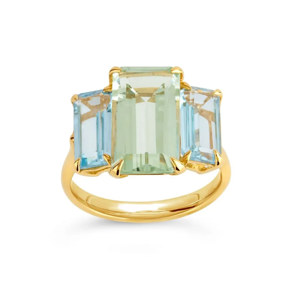 Dinny Hall Trinny Trilogy Green Amethyst & Sky Blue Topaz Ring