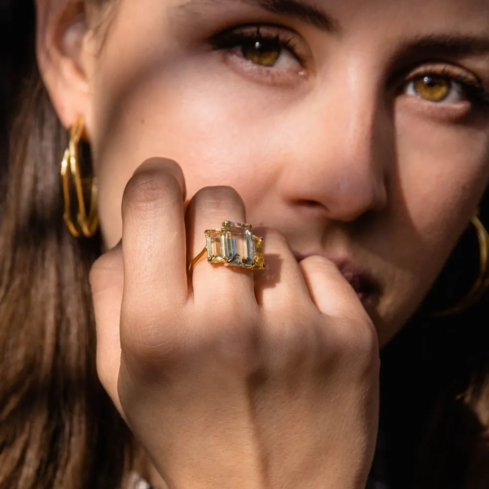Dinny Hall Trinny Trilogy Green Amethyst & Oro Verde Ring