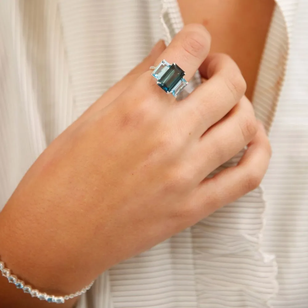 Dinny Hall Trinny Trilogy London Blue Topaz & Swiss Blue Topaz Ring