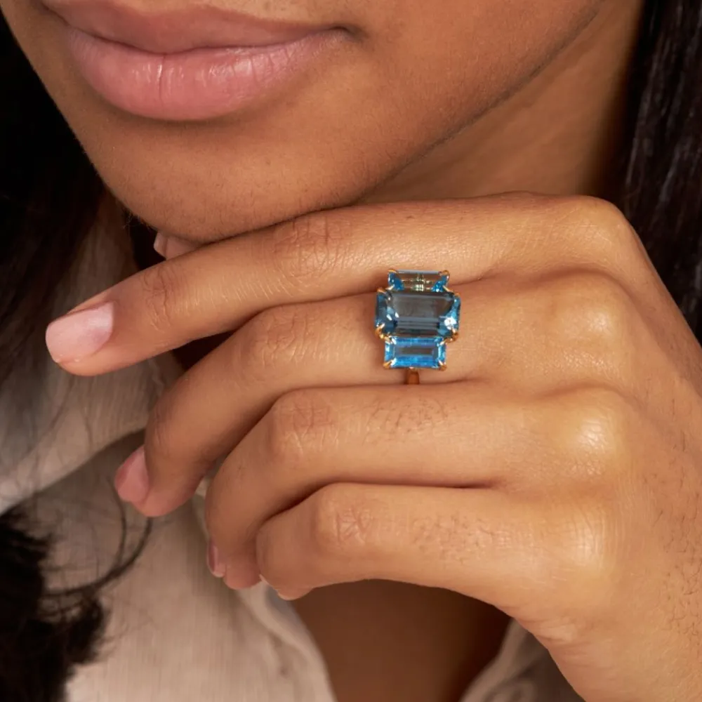 Dinny Hall Trinny Trilogy London Blue Topaz & Swiss Blue Topaz Ring